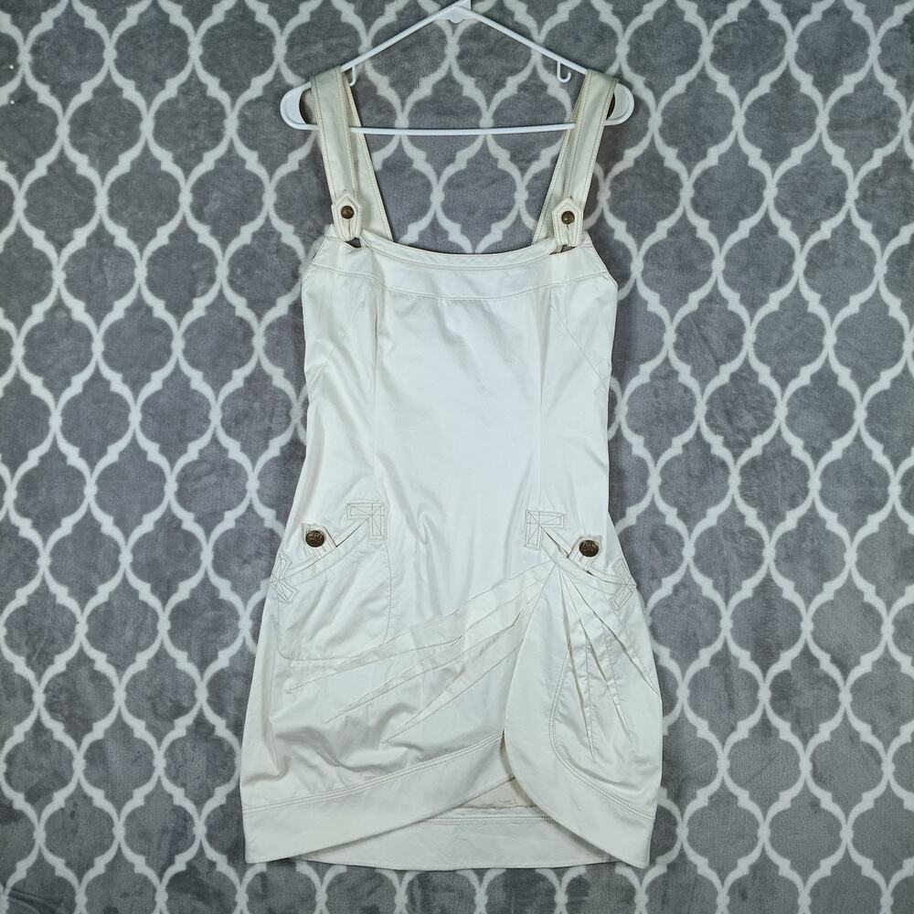 Zac Posen Cream Mini Dress with Button-Strap Details